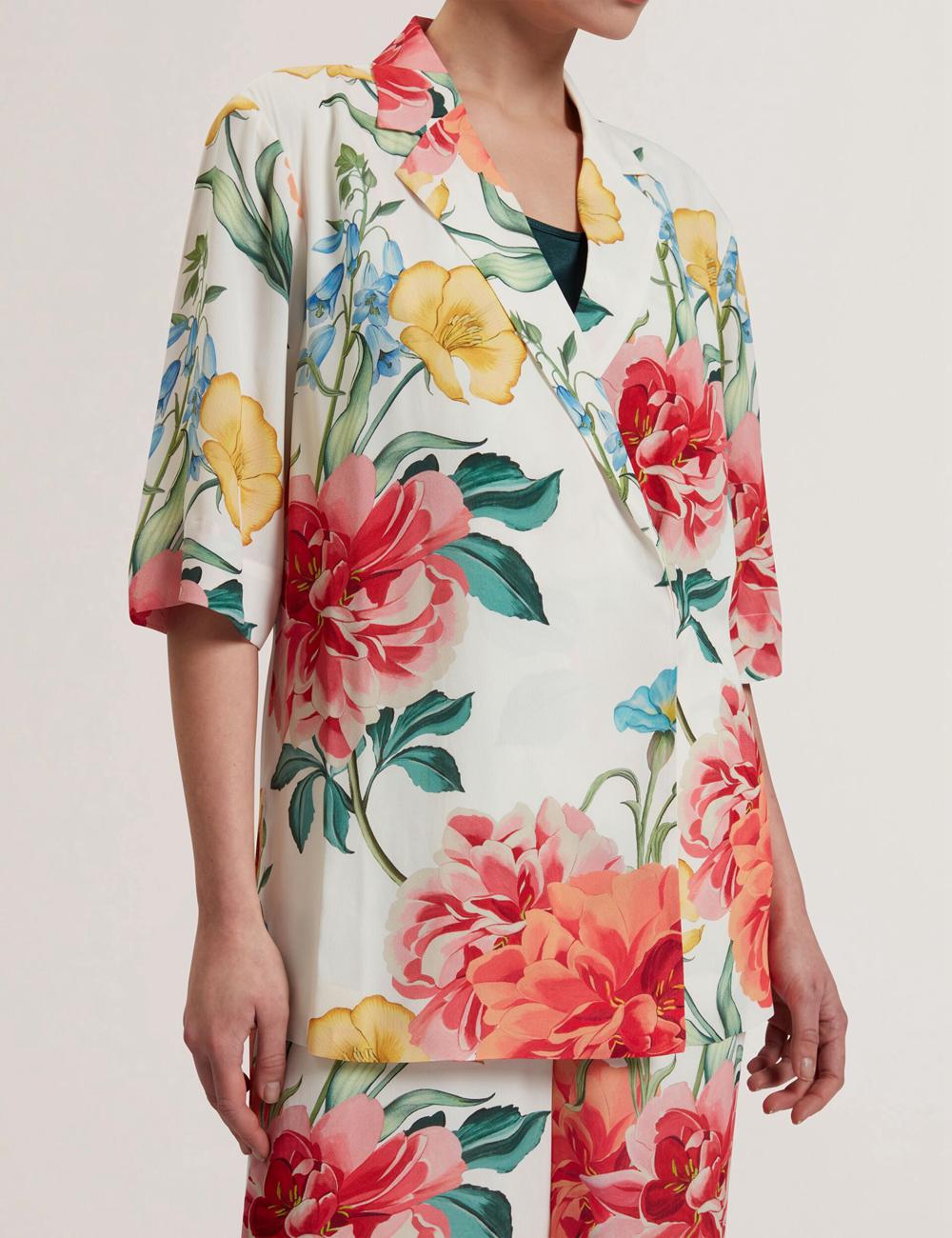 Women Ted Baker NYMPHA - Floral Short Sleeve Oversized Blazers White | Egypt  RYILM-2081