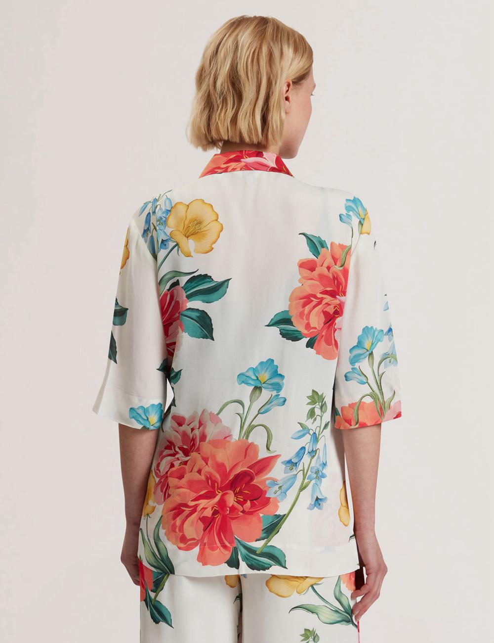 Women Ted Baker NYMPHA - Floral Short Sleeve Oversized Blazers White | Egypt  RYILM-2081