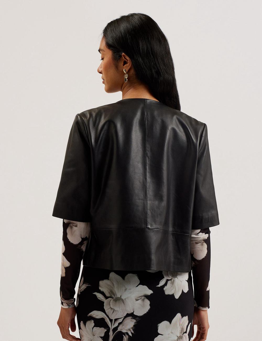 Women Ted Baker OBINO - Cropped Sleeve Open Leather Jackets Black | Egypt  ZTOEX-2103