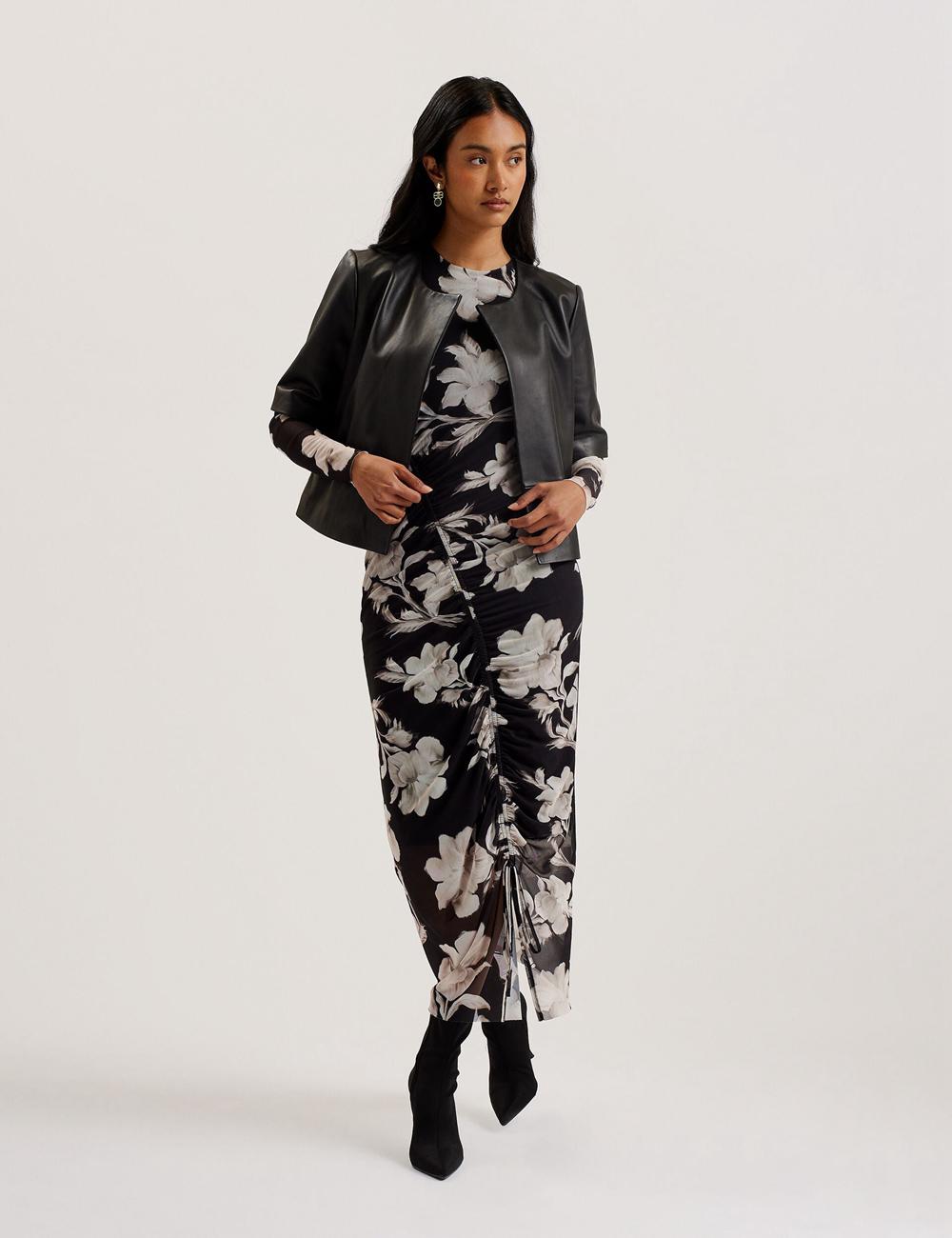 Women Ted Baker OBINO - Cropped Sleeve Open Leather Jackets Black | Egypt  ZTOEX-2103