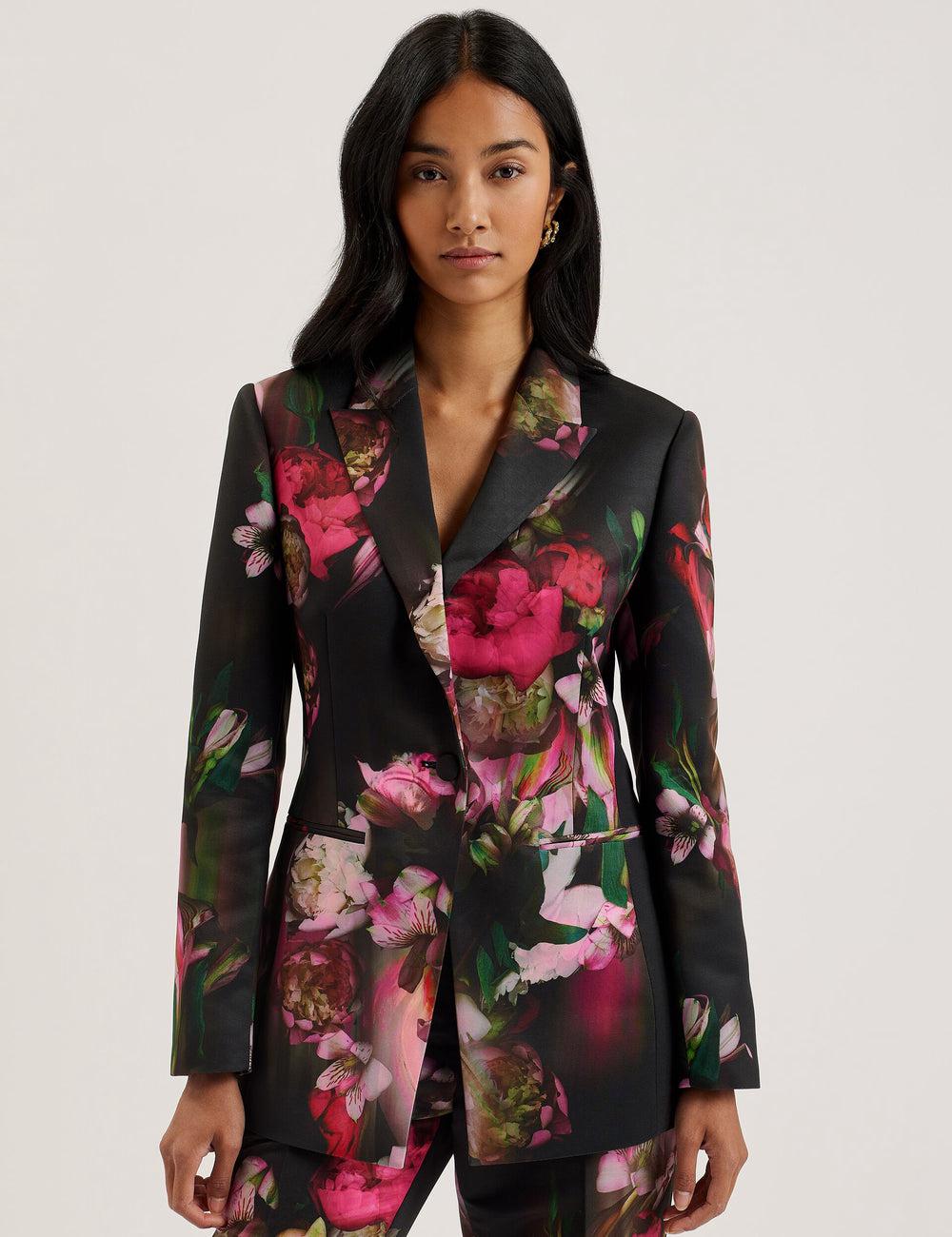 Women Ted Baker OKUNI - Fitted Floral Print Tailored Blazers Black | Egypt  CFMES-9167