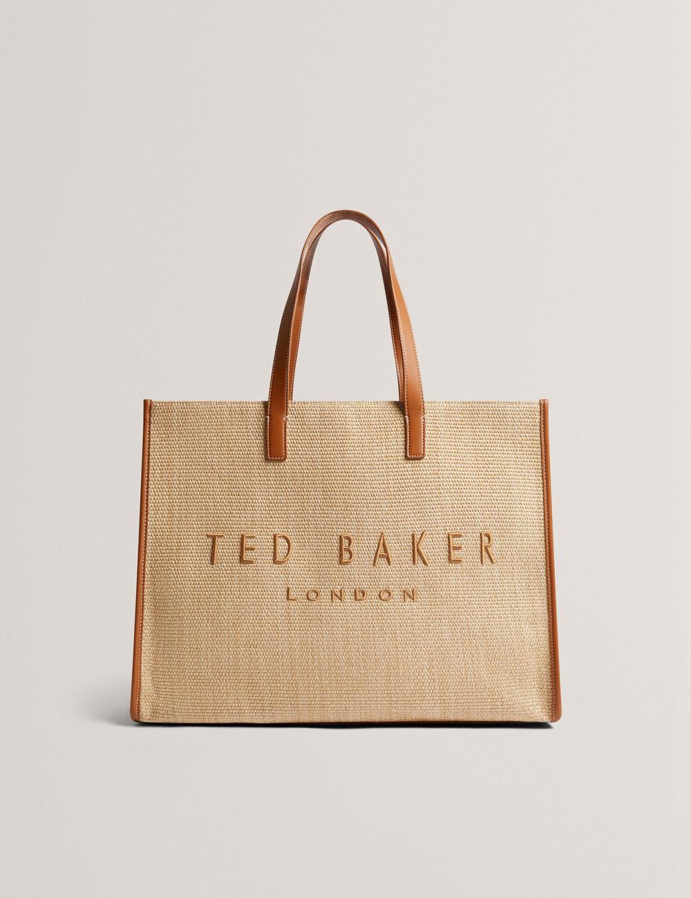 Women Ted Baker PALLMER - Faux Raffia PU Trim Large Tote Bags Taupe | Egypt  LIRXK-5041