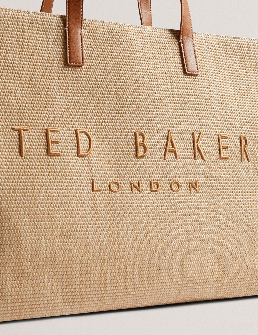 Women Ted Baker PALLMER - Faux Raffia PU Trim Large Tote Bags Taupe | Egypt  LIRXK-5041