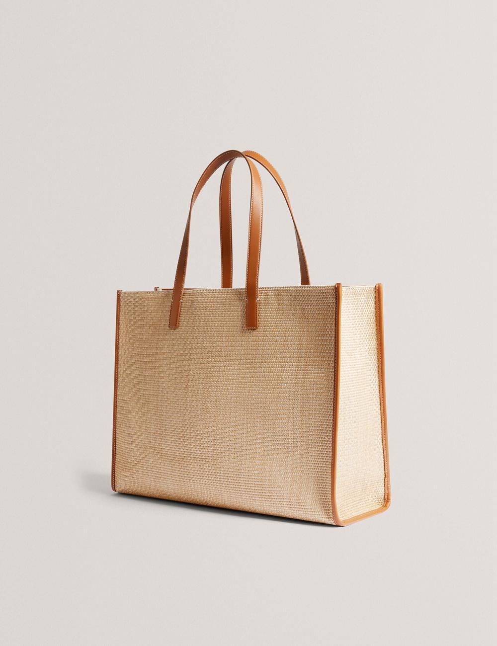 Women Ted Baker PALLMER - Faux Raffia PU Trim Large Tote Bags Taupe | Egypt  LIRXK-5041