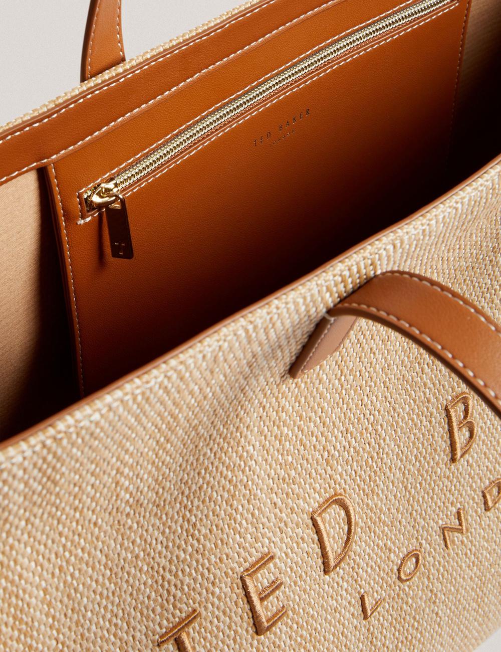 Women Ted Baker PALLMER - Faux Raffia PU Trim Large Tote Bags Taupe | Egypt  LIRXK-5041