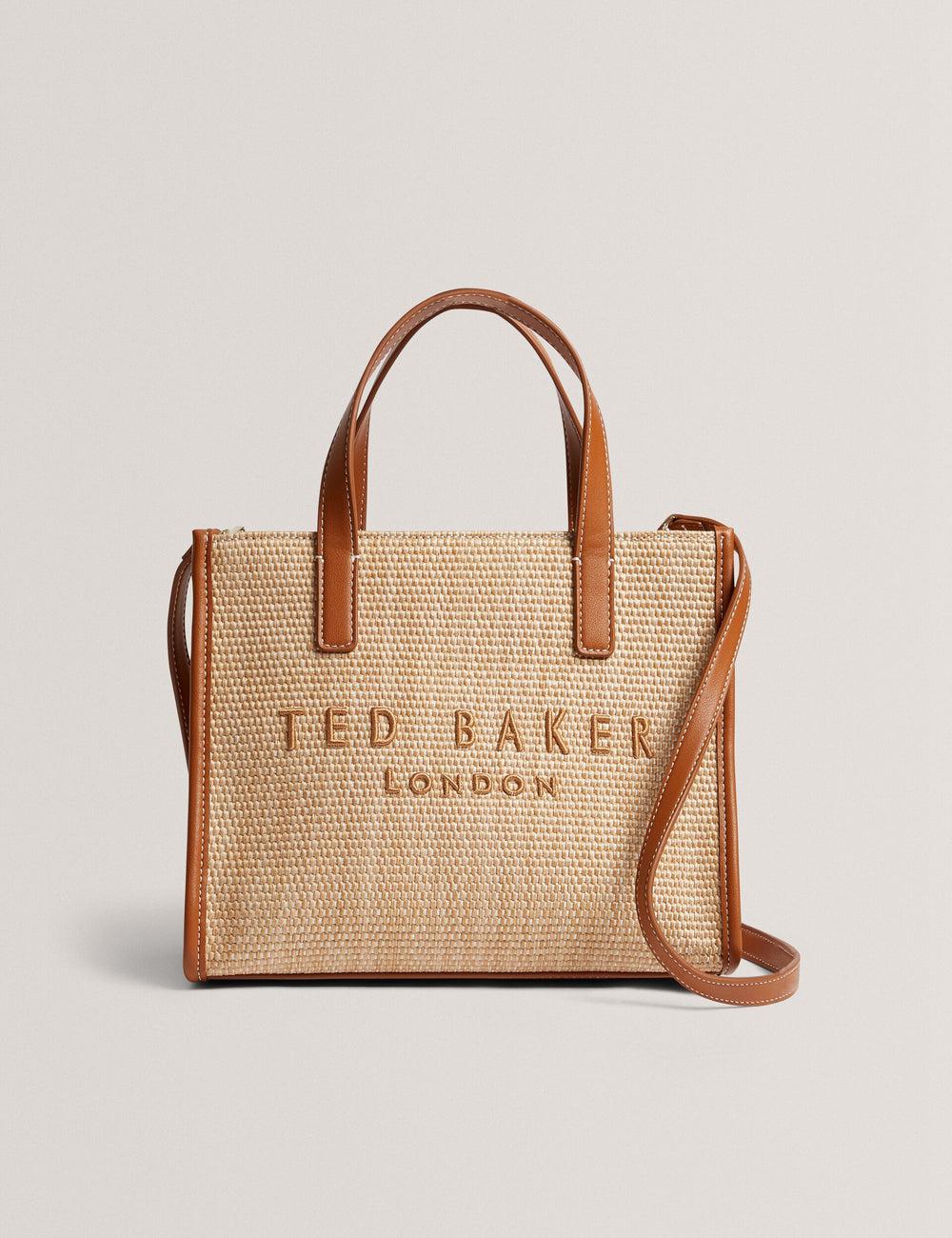Women Ted Baker PAOLINA - Faux Raffia PU Trim Small Tote Bags Camel | Egypt  GCVKQ-5920
