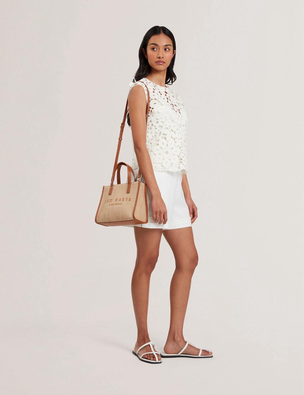 Women Ted Baker PAOLINA - Faux Raffia PU Trim Small Tote Bags Camel | Egypt  GCVKQ-5920