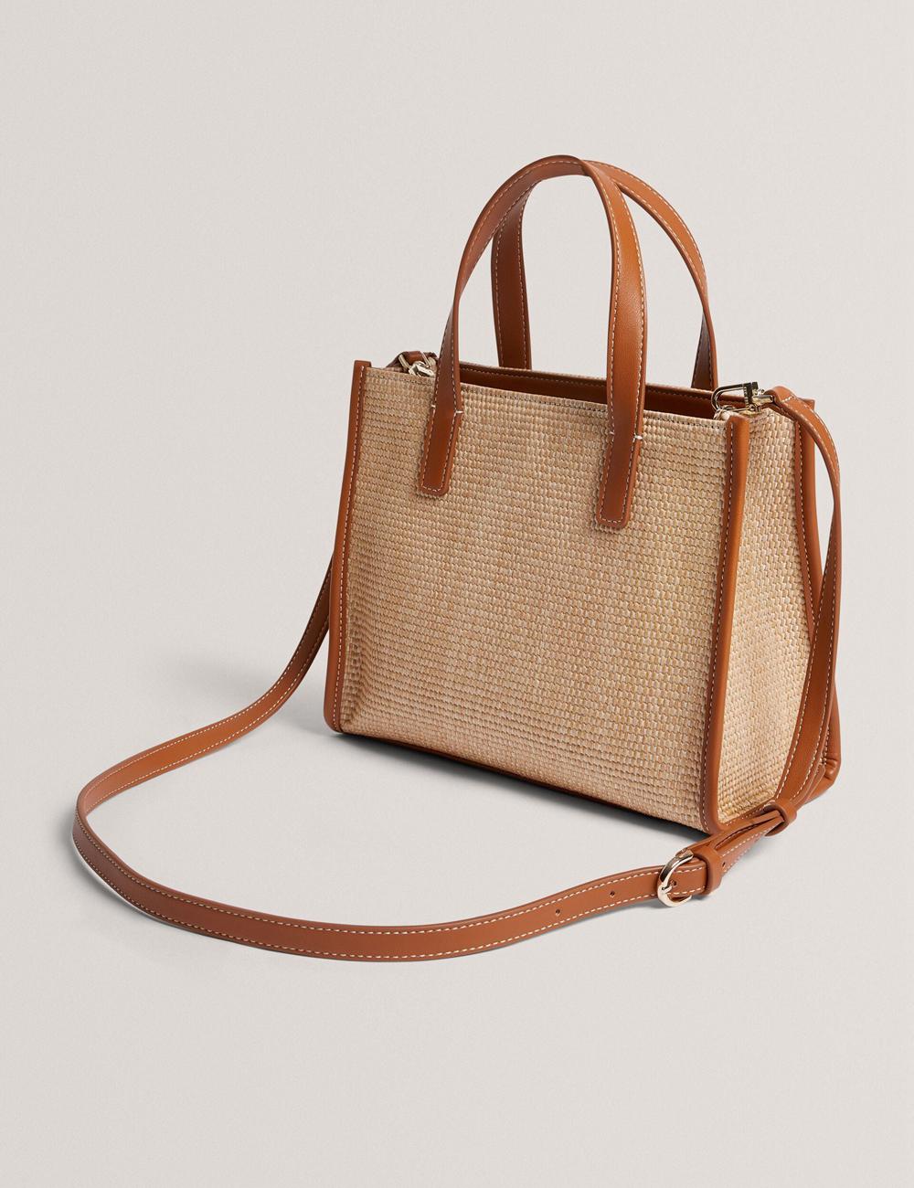Women Ted Baker PAOLINA - Faux Raffia PU Trim Small Tote Bags Camel | Egypt  GCVKQ-5920
