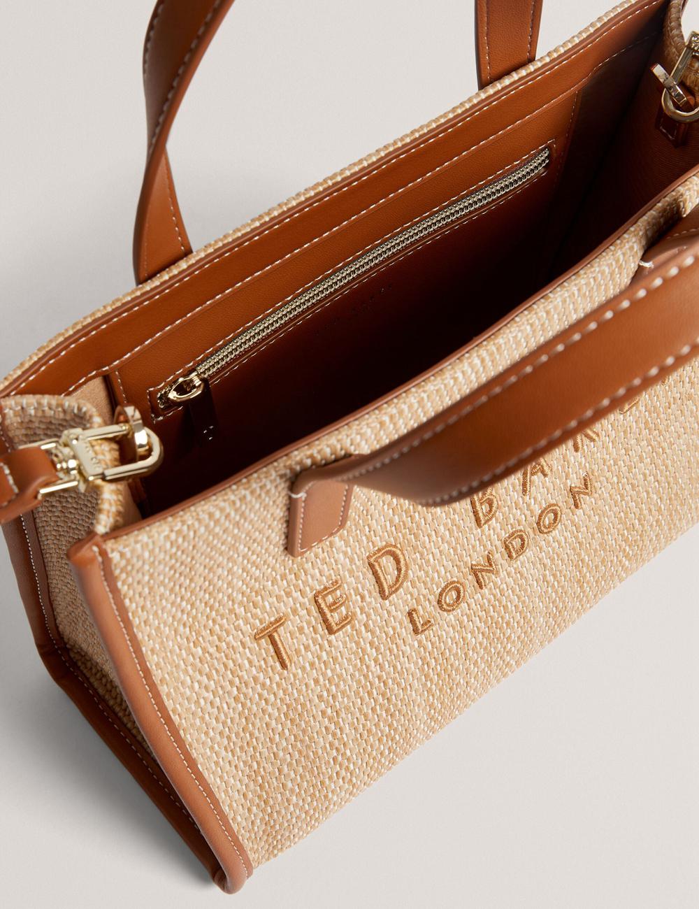 Women Ted Baker PAOLINA - Faux Raffia PU Trim Small Tote Bags Camel | Egypt  GCVKQ-5920