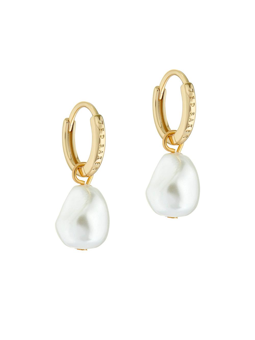 Women Ted Baker PERIAA - Pearl Drop Pendant Huggie Earrings Gold | Egypt  XKVQG-4510