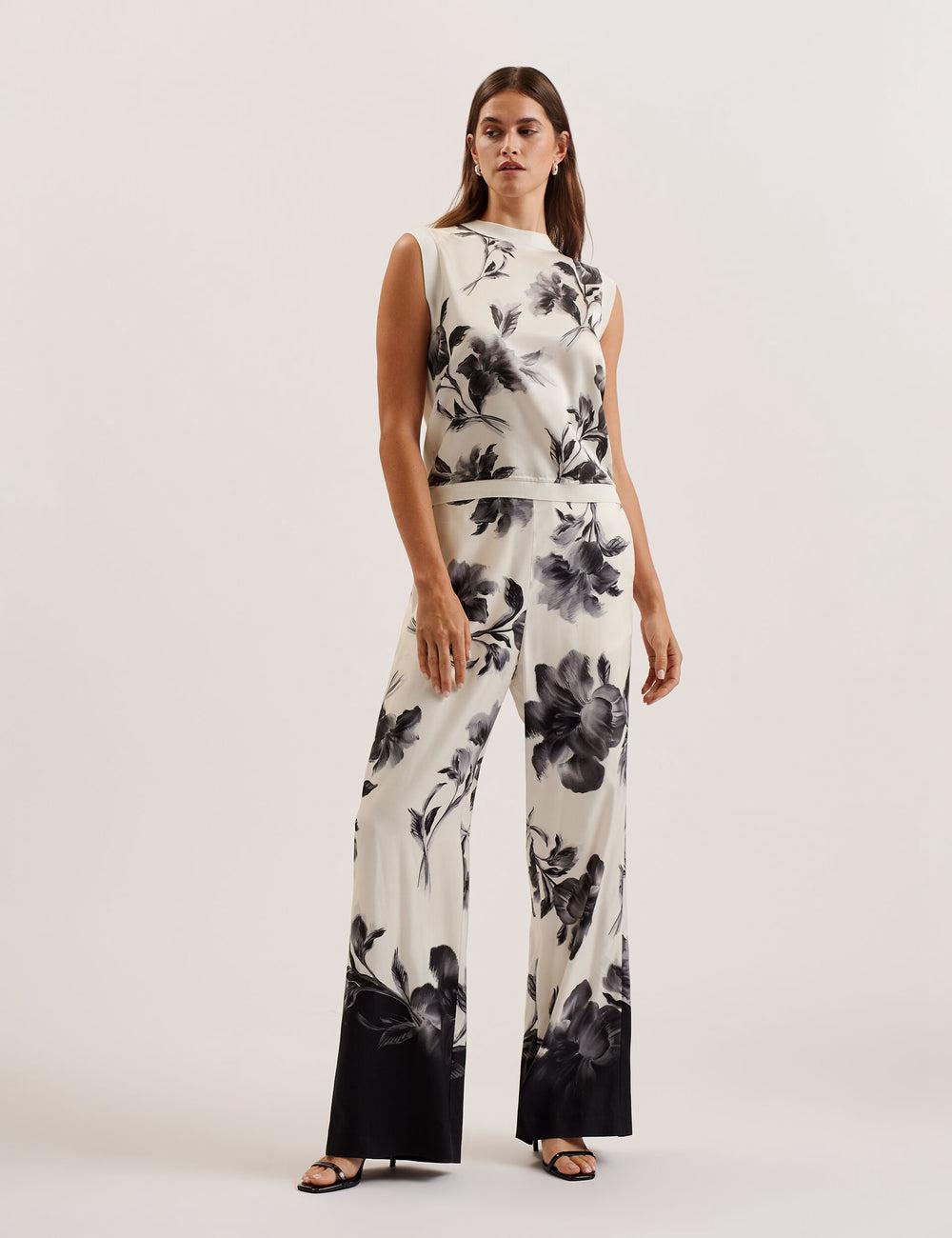 Women Ted Baker PERLOMA - Printed Woven Front Knitted Tank Tops Ivory | Egypt  CUWYQ-2693