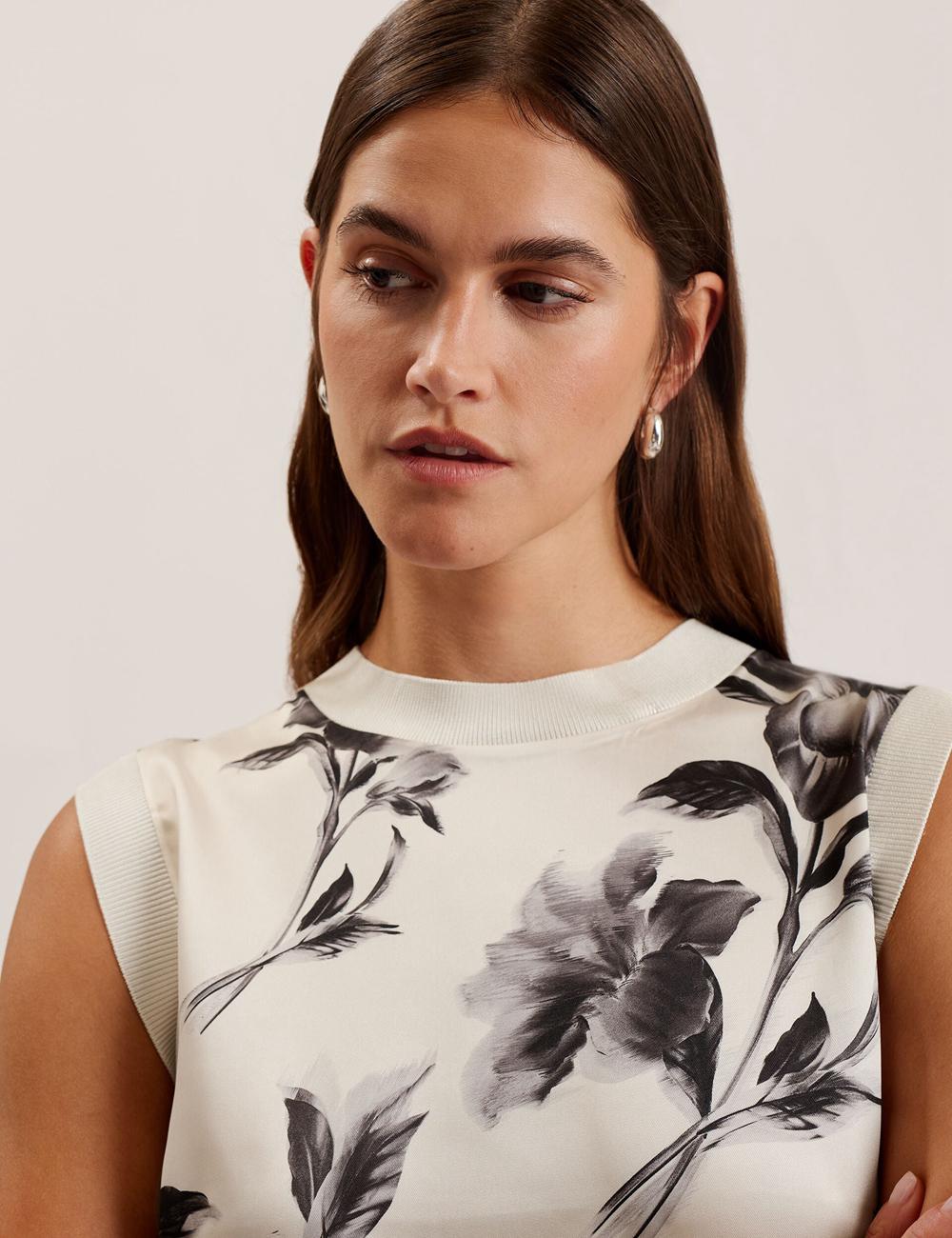 Women Ted Baker PERLOMA - Printed Woven Front Knitted Tank Tops Ivory | Egypt  CUWYQ-2693