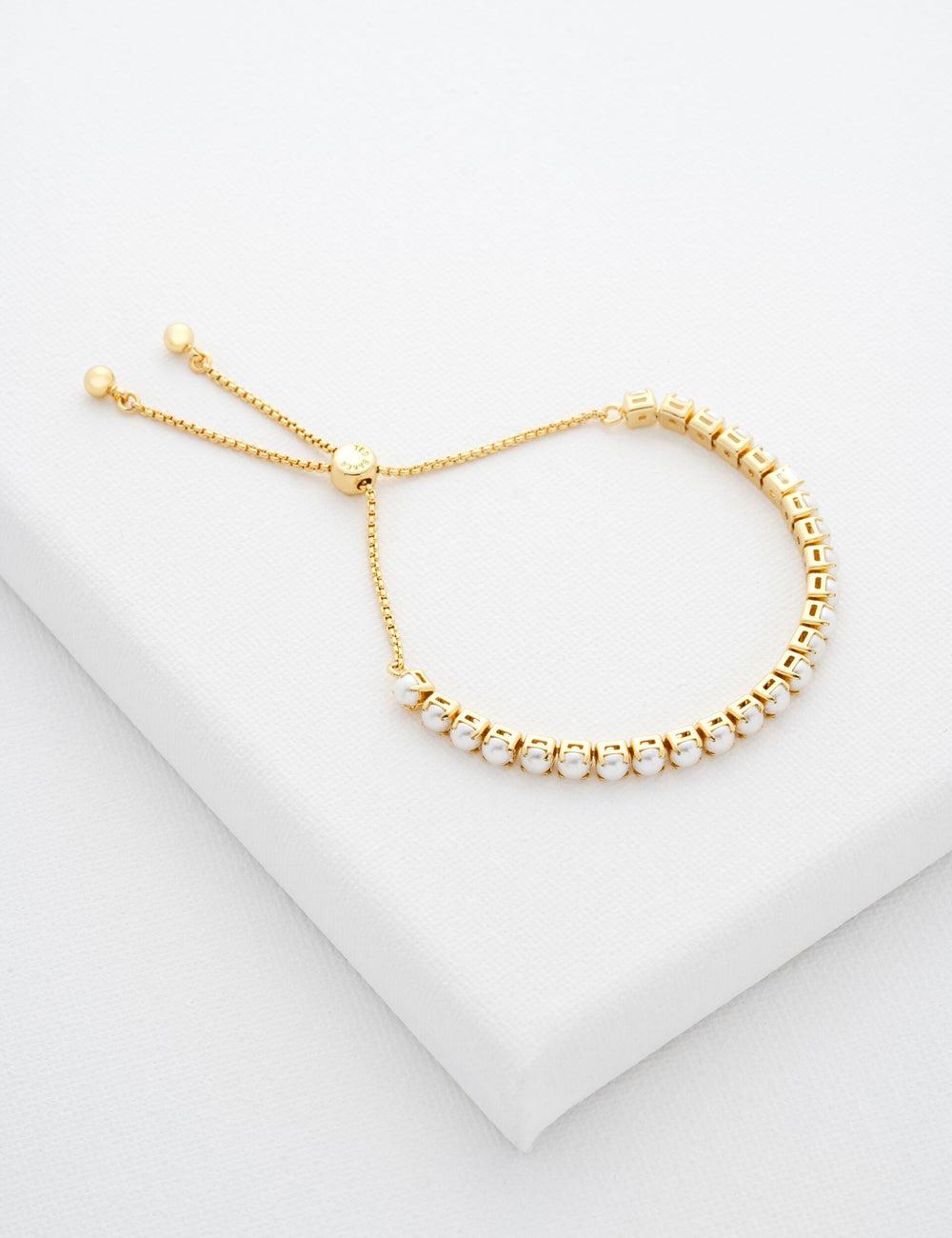 Women Ted Baker PERRMEL - Pearl Adjustable Tennis Bracelets Gold | Egypt  CMZDX-7513