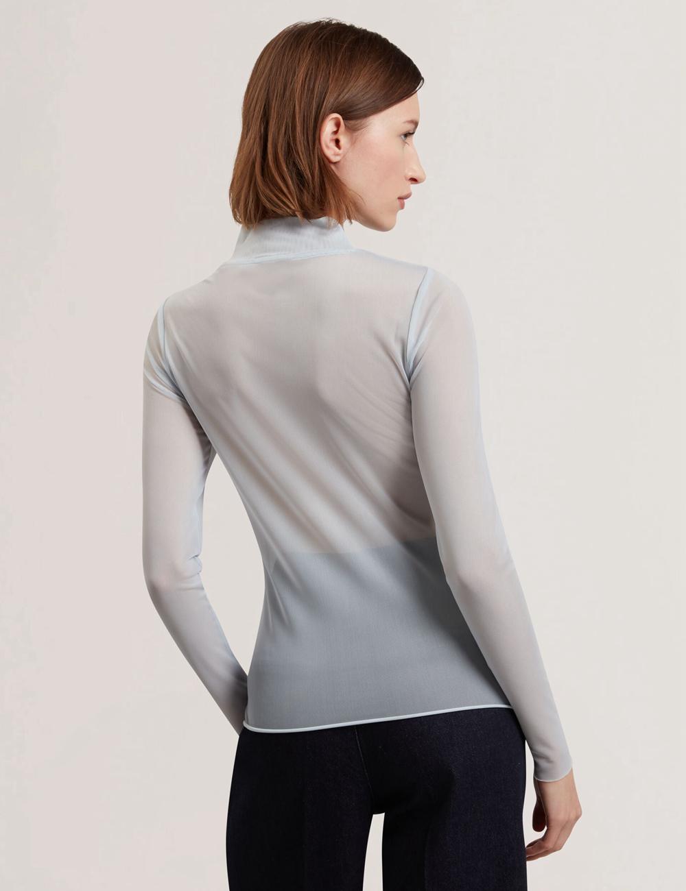 Women Ted Baker PIPYA - Floral High Neck Long Sleeve Mesh Tops Blue | Egypt  IOKUA-9081