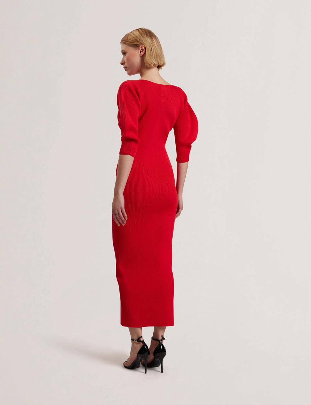 Women Ted Baker PRICILA - Shaped Sleeve Knitted Bodycon Midi Dresses Red | Egypt  QZUAN-0268