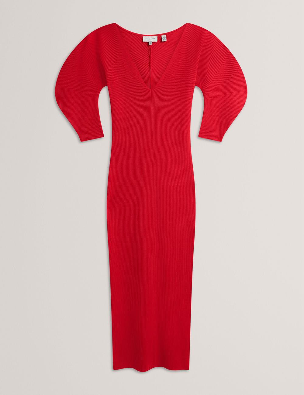 Women Ted Baker PRICILA - Shaped Sleeve Knitted Bodycon Midi Dresses Red | Egypt  QZUAN-0268