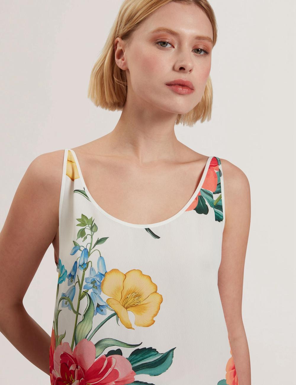 Women Ted Baker PURRLA - Floral Print Scoop Neck Sleeveless Tops White | Egypt  WFBDK-1807