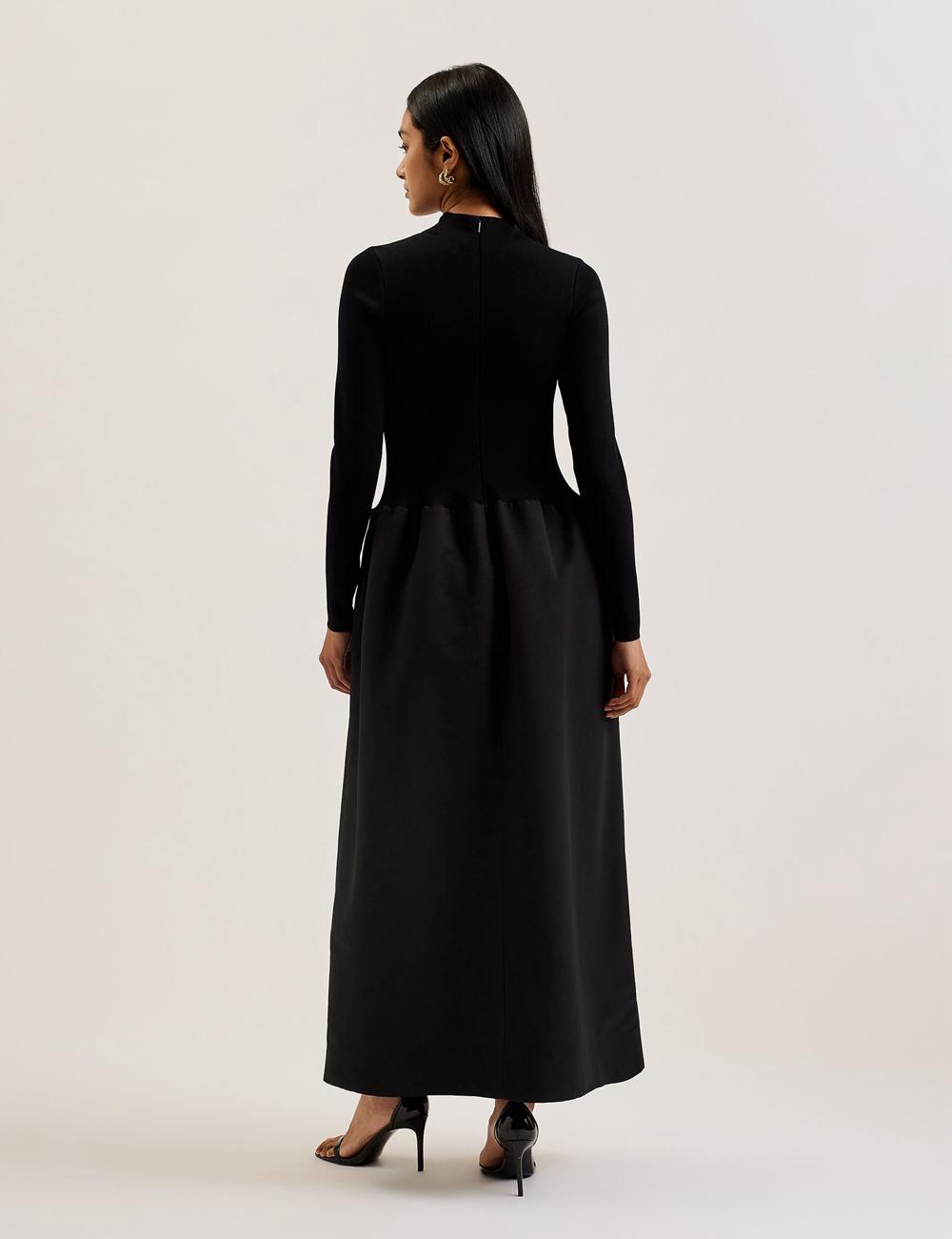 Women Ted Baker PYLIA - Structured With Knitted Bodice Maxi Dresses Black | Egypt  YORTH-3256