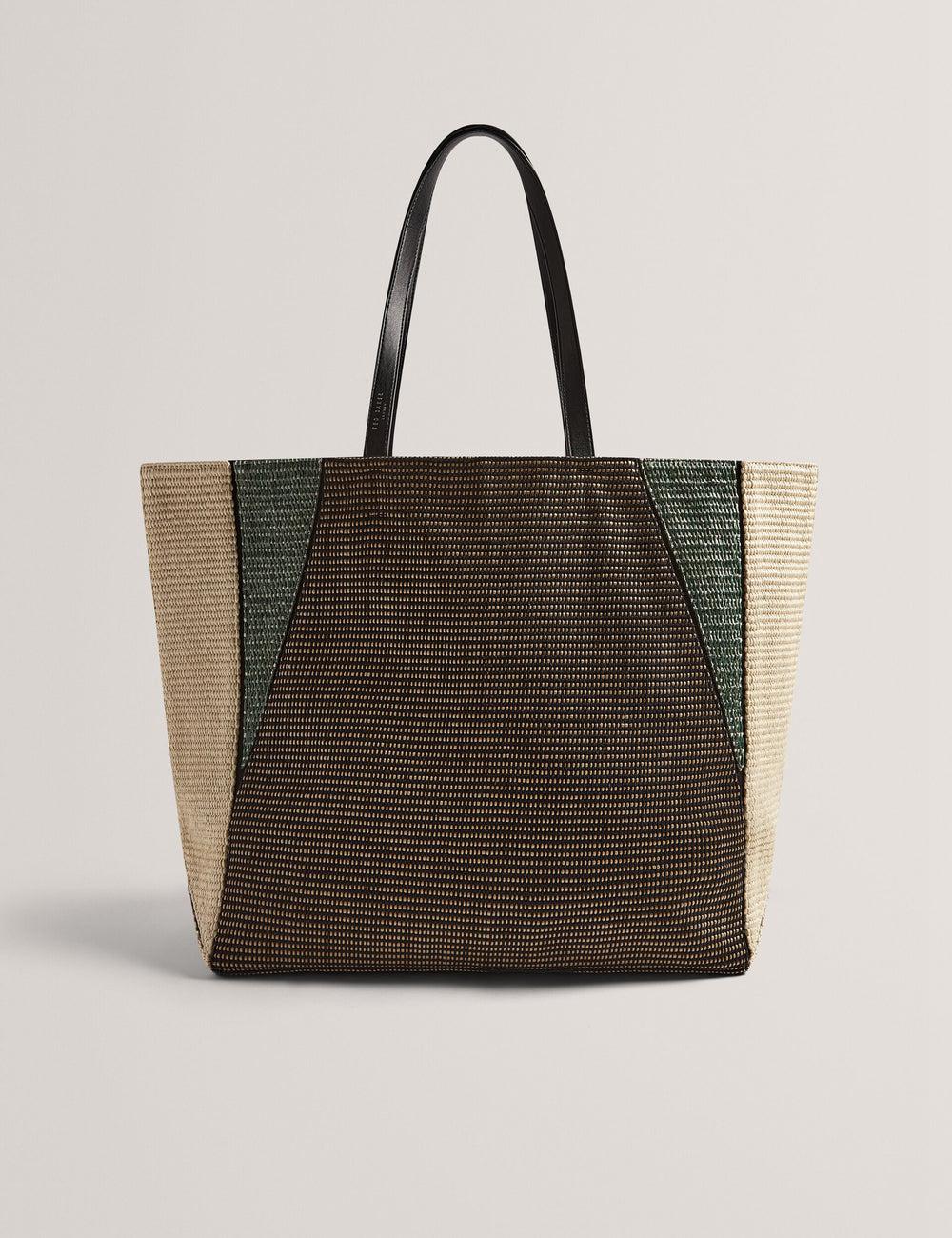 Women Ted Baker RAFIYA - Woven Colour Block Folding Shopper Shopper Bags Black | Egypt  AIRZT-7319