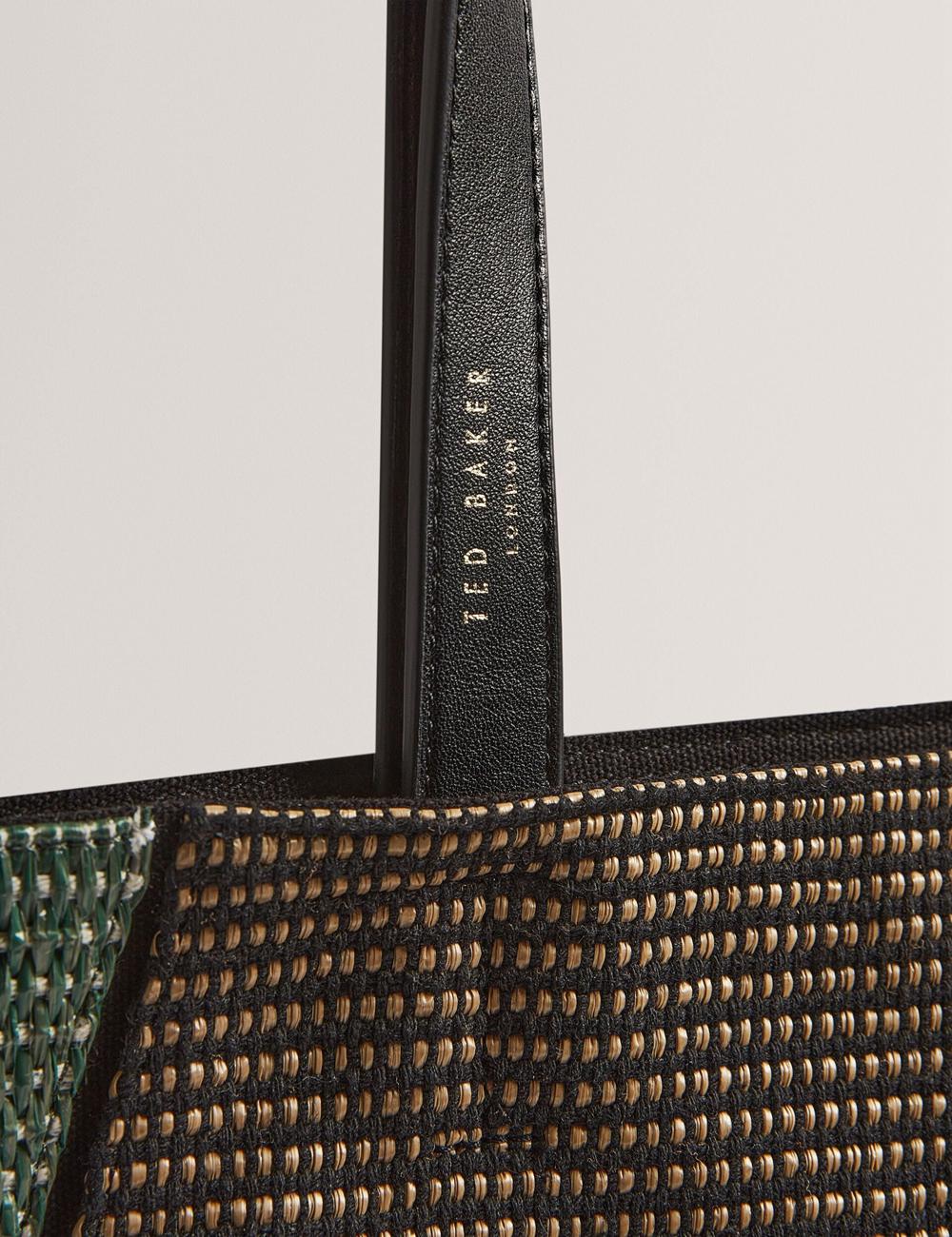 Women Ted Baker RAFIYA - Woven Colour Block Folding Shopper Shopper Bags Black | Egypt  AIRZT-7319