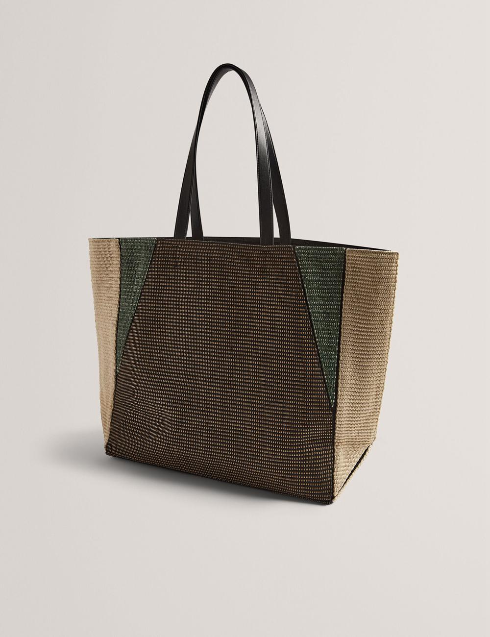 Women Ted Baker RAFIYA - Woven Colour Block Folding Shopper Shopper Bags Black | Egypt  AIRZT-7319