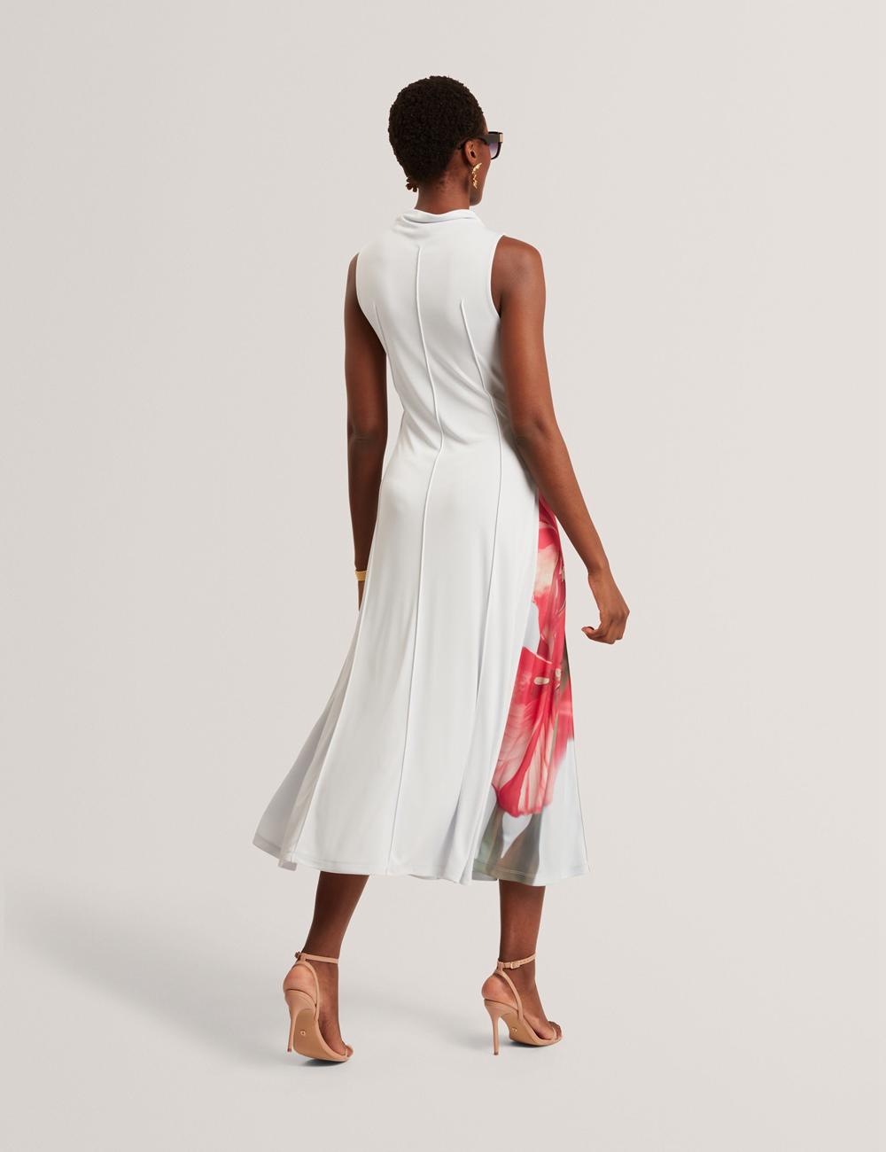 Women Ted Baker REBEHKA - High Neck Printed Jersey Midi Dresses Blue | Egypt  WVKGC-3047