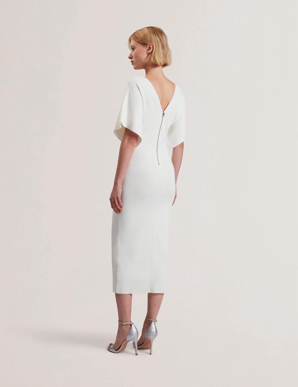 Women Ted Baker REBEXXA - Wide Sleeve Knitted Bodycon Midi Dresses Ivory | Egypt  BOLPY-9058