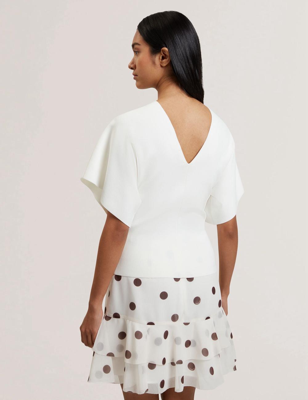 Women Ted Baker REGINAH - Wide Short Sleeve V-Neck Knitted Tops Ivory | Egypt  XGKJV-4962