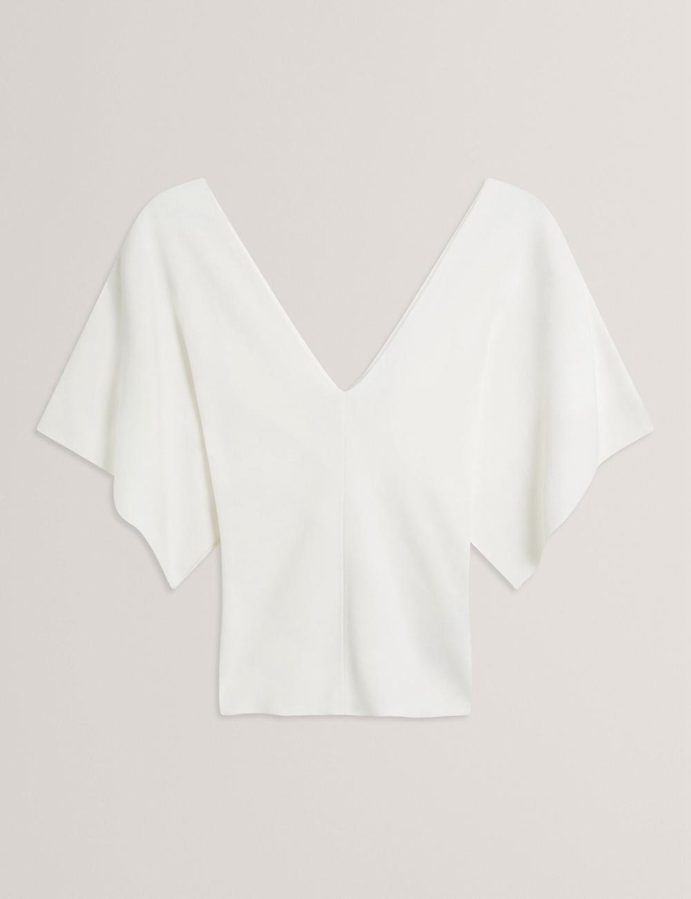 Women Ted Baker REGINAH - Wide Short Sleeve V-Neck Knitted Tops Ivory | Egypt  XGKJV-4962