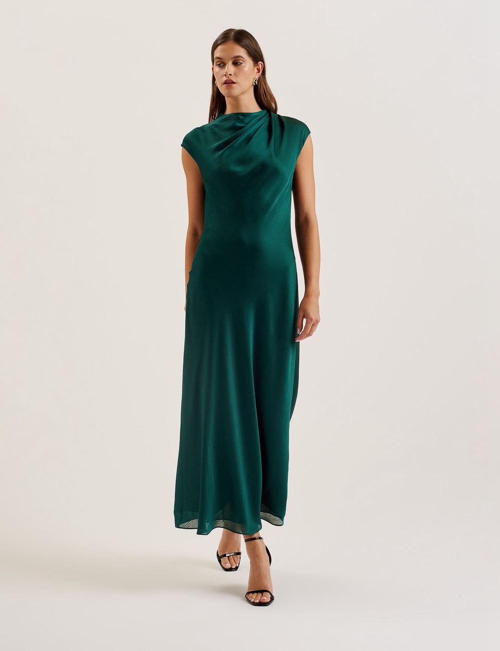 Women Ted Baker RIMINI - Chiffon Drape Neck Detail Maxi Dresses Dk-Green | Egypt  RSQZO-2590