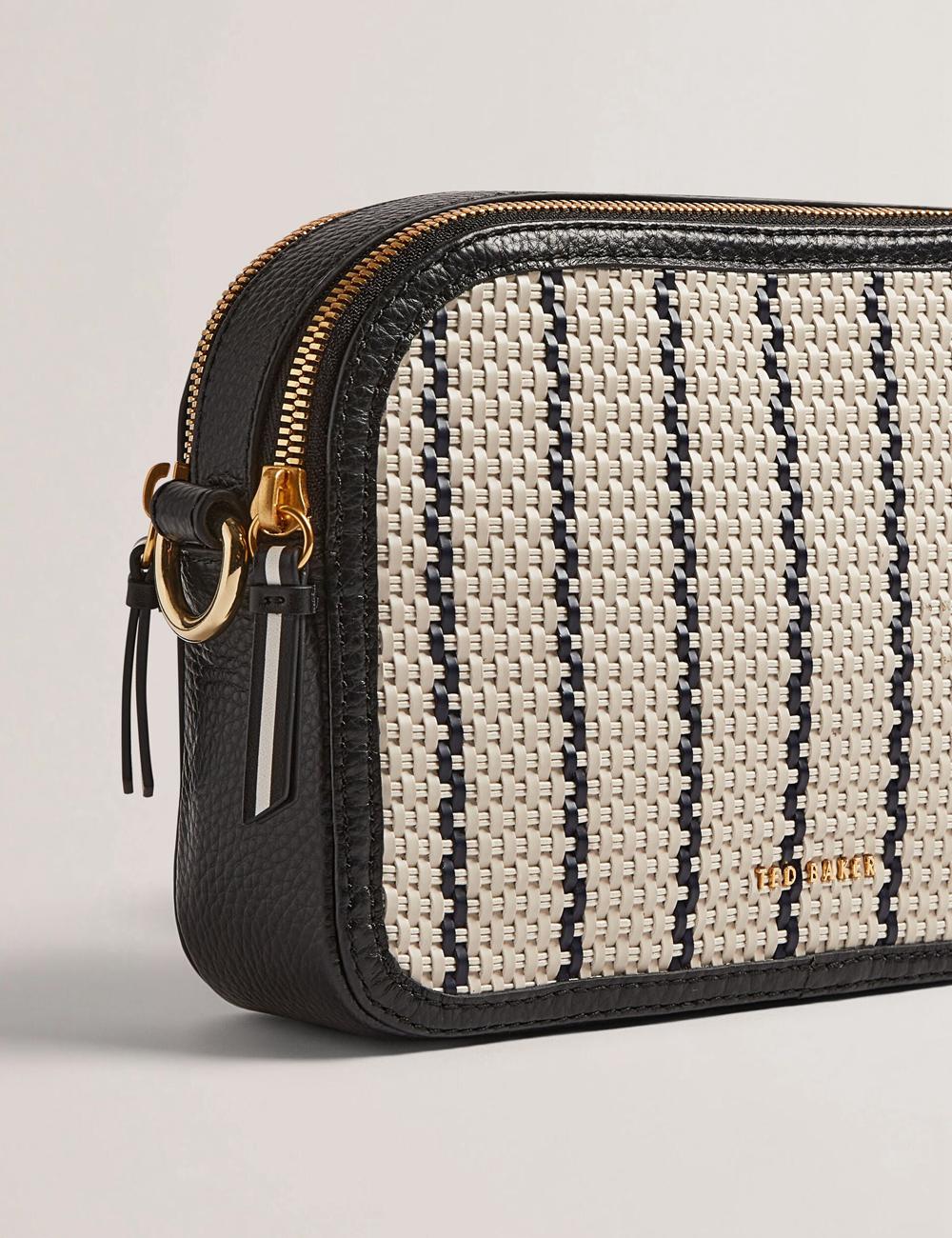 Women Ted Baker RIVEA - Woven Panel Faux Leather Camera Camera Bag Navy | Egypt  CLMRZ-3492