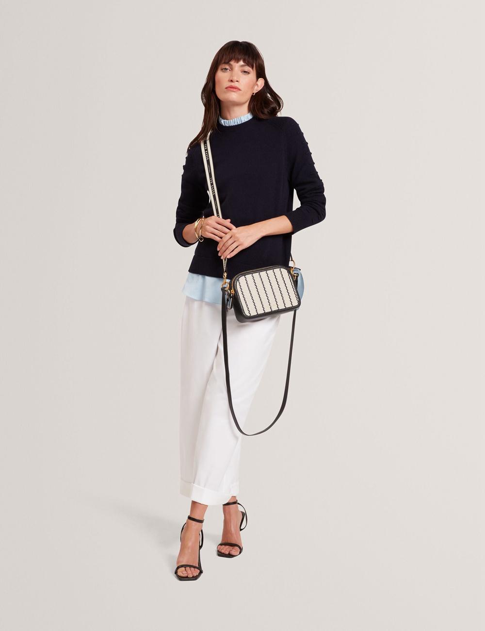 Women Ted Baker RIVEA - Woven Panel Faux Leather Camera Camera Bag Navy | Egypt  CLMRZ-3492