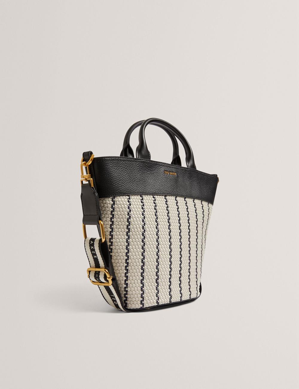 Women Ted Baker RIVERI - Woven Leather Trim Bucket With Webbing Strap Tote Bags Navy | Egypt  LVWOI-0147