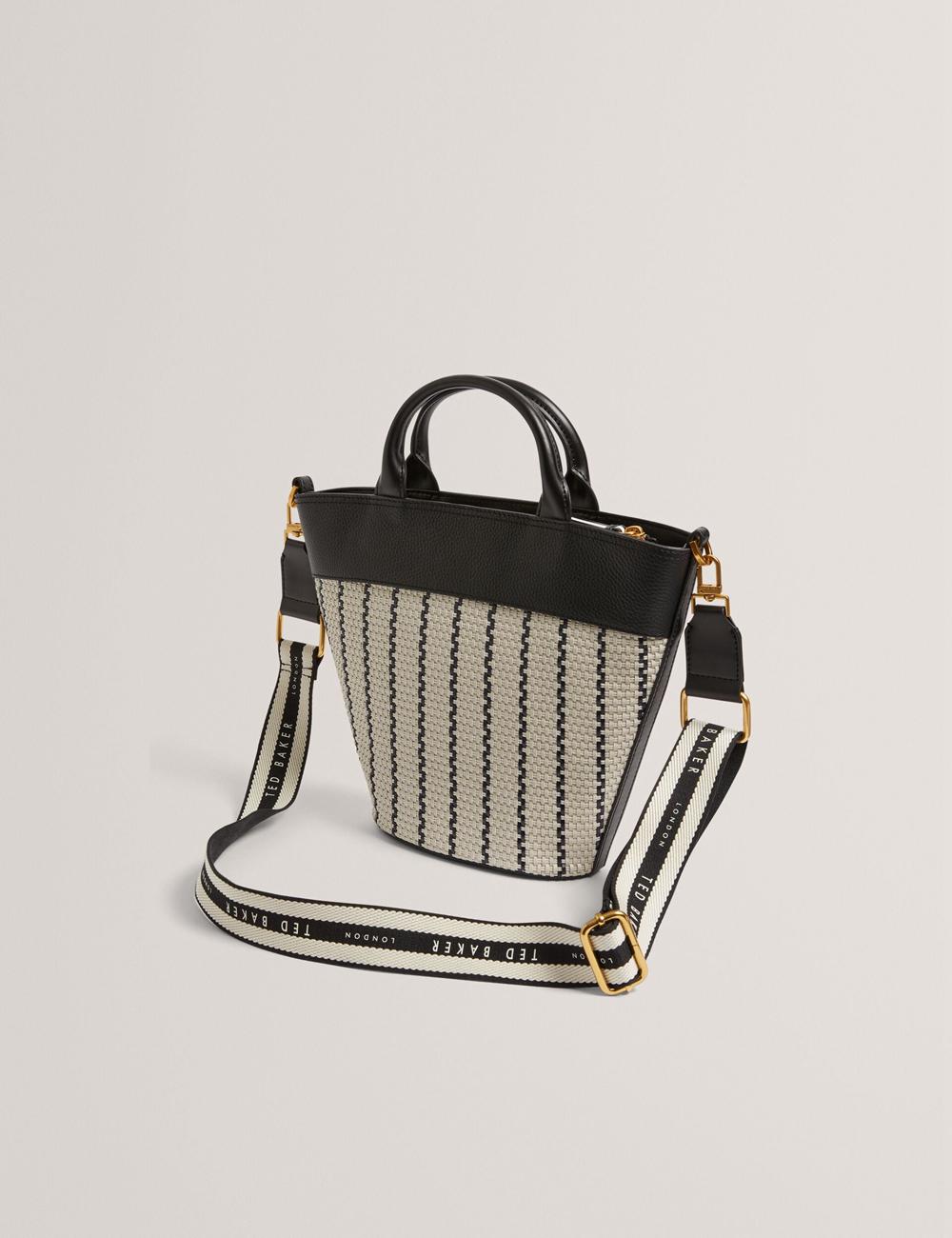 Women Ted Baker RIVERI - Woven Leather Trim Bucket With Webbing Strap Tote Bags Navy | Egypt  LVWOI-0147