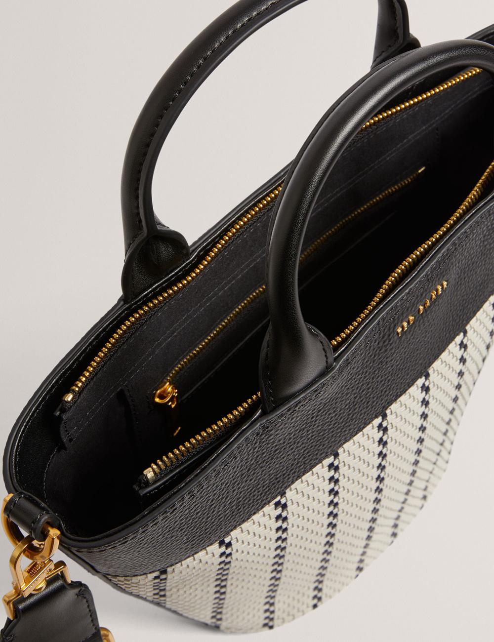 Women Ted Baker RIVERI - Woven Leather Trim Bucket With Webbing Strap Tote Bags Navy | Egypt  LVWOI-0147