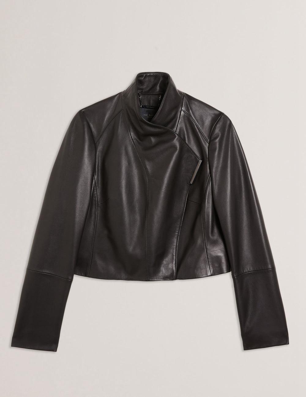 Women Ted Baker RIYOZE - Wrap Front Cropped Leather Jackets Black | Egypt  FLYKO-9316