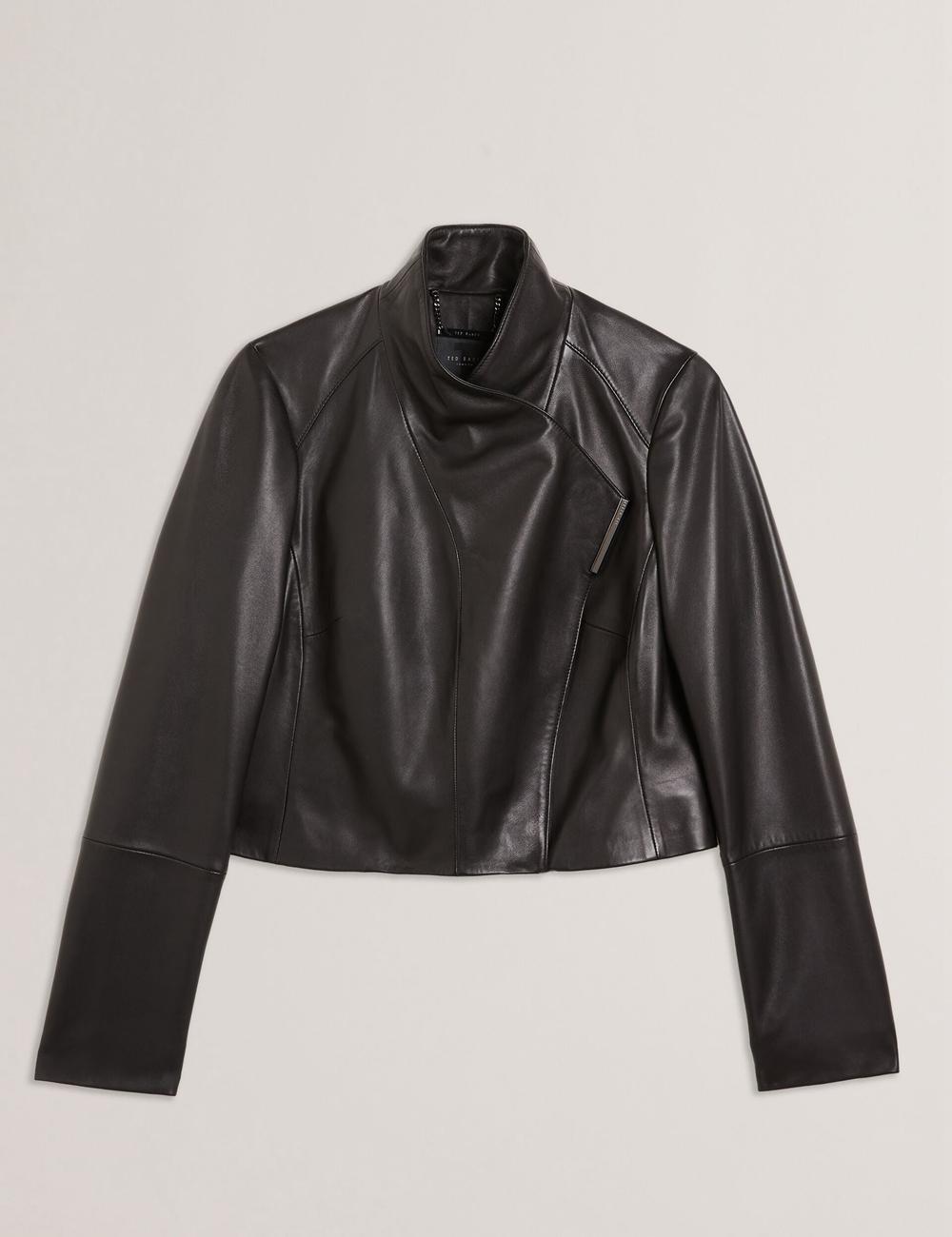 Women Ted Baker RIYOZE - Wrap Front Cropped Leather Jackets Black | Egypt  FLYKO-9316