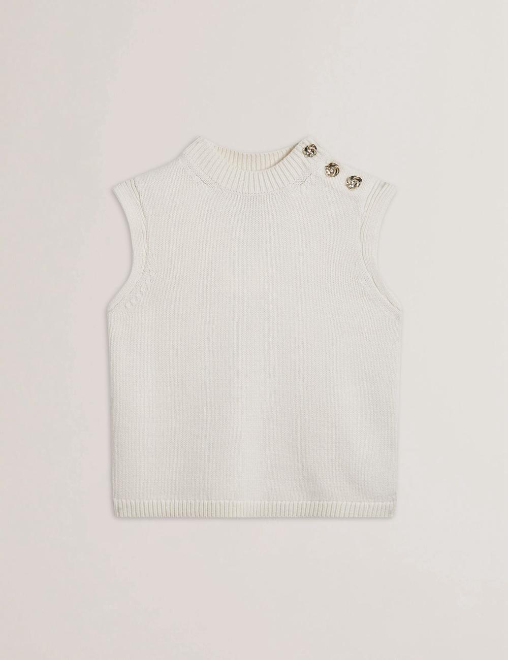 Women Ted Baker RONDHER - Rose Button Wool Knit Tank Tops Ivory | Egypt  TASBI-9836