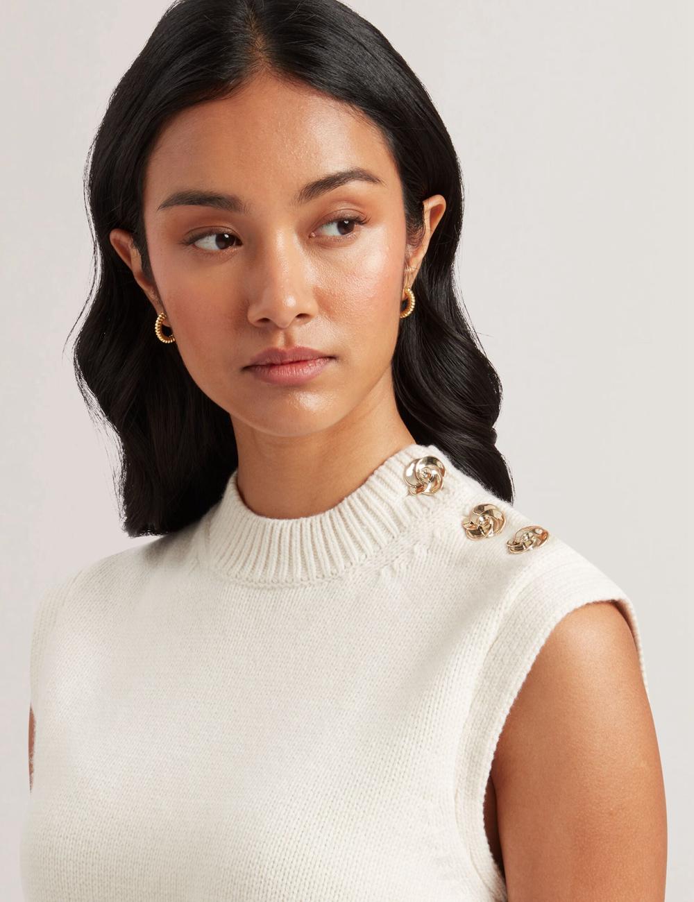 Women Ted Baker RONDHER - Rose Button Wool Knit Tank Tops Ivory | Egypt  TASBI-9836
