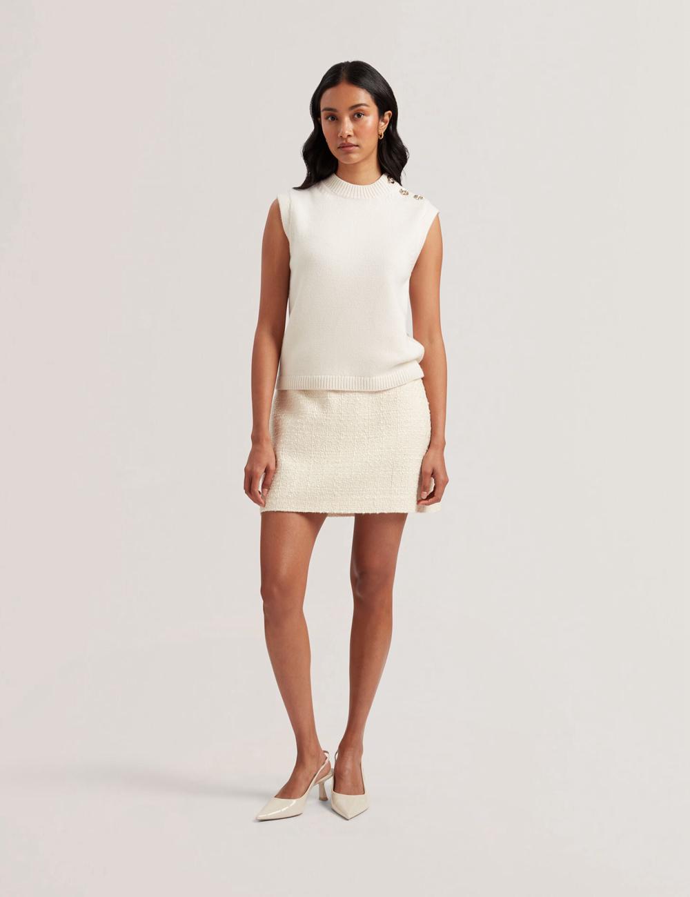 Women Ted Baker RONDHER - Rose Button Wool Knit Tank Tops Ivory | Egypt  TASBI-9836
