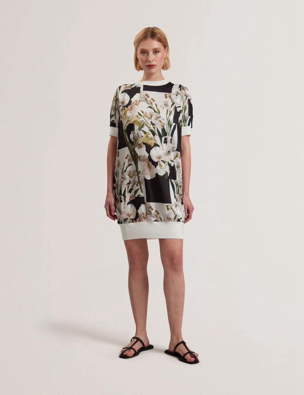 Women Ted Baker RONEEA - Printed Front Knitted Mini Dresses Ivory | Egypt  LMNID-5091