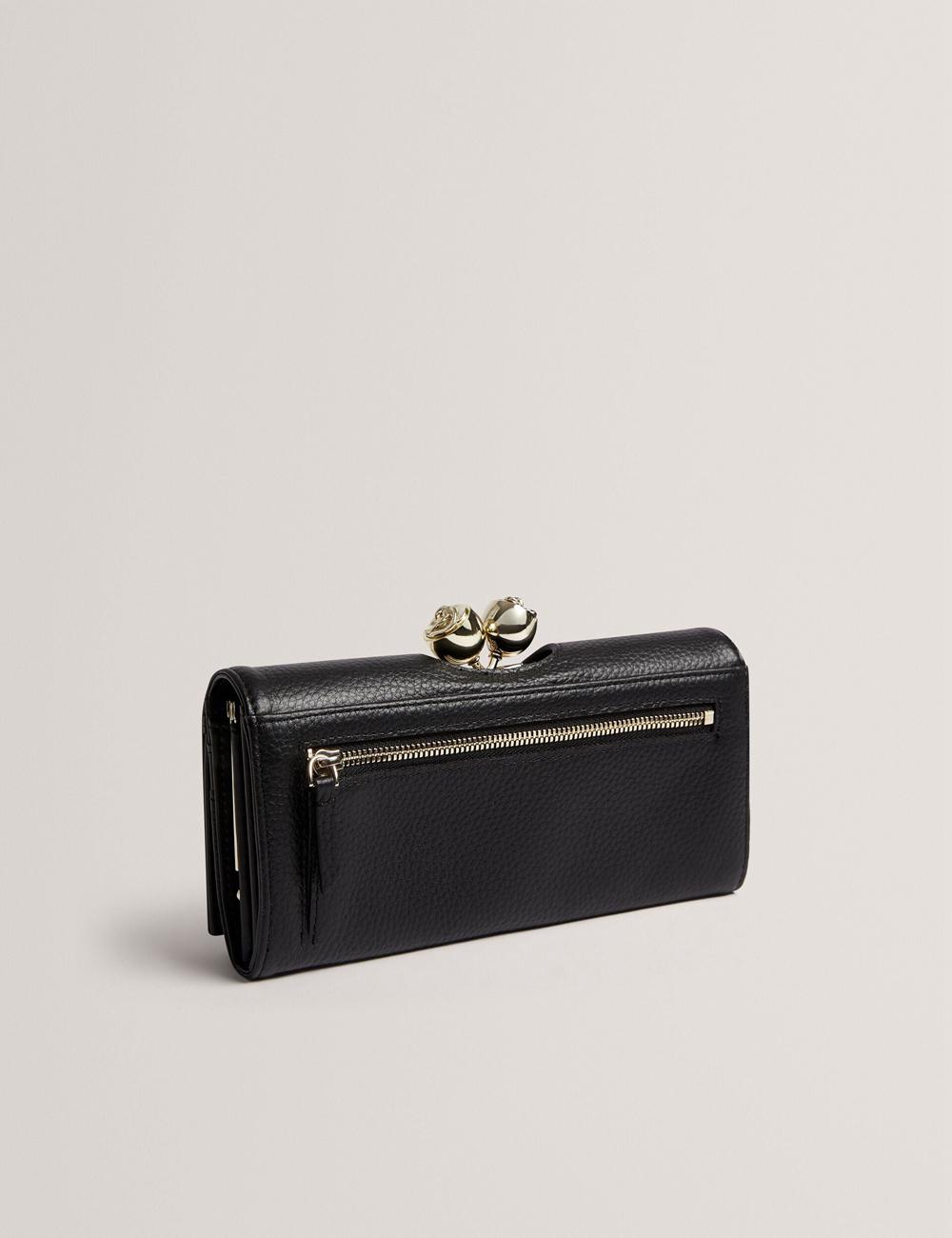 Women Ted Baker ROOSALI - Rose Clasp Large Bifold Leather Purses Black | Egypt  KEGUQ-0345