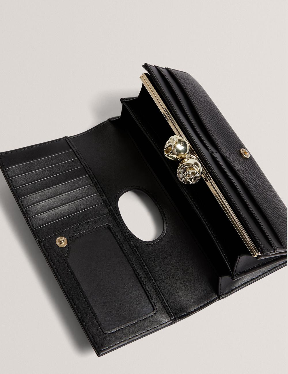Women Ted Baker ROOSALI - Rose Clasp Large Bifold Leather Purses Black | Egypt  KEGUQ-0345