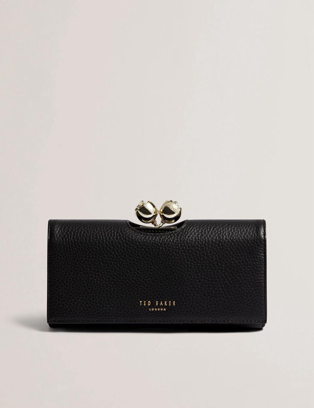 Women Ted Baker ROOSALI - Rose Clasp Large Bifold Leather Purses Black | Egypt  KEGUQ-0345