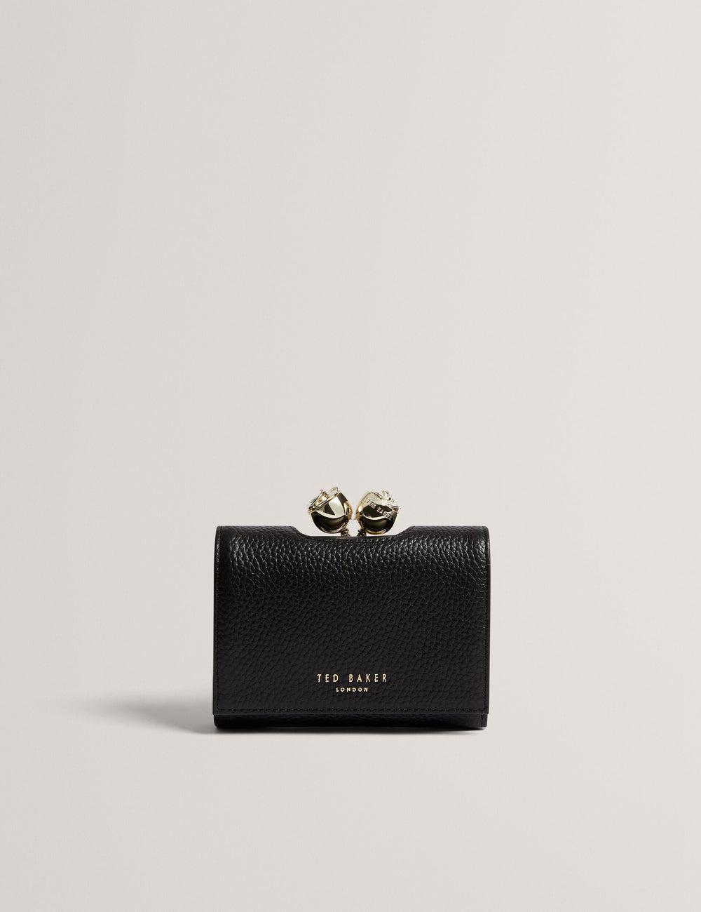Women Ted Baker ROOSA - Rose Clasp Small Trifold Leather Purses Black | Egypt  ZLFIB-8914