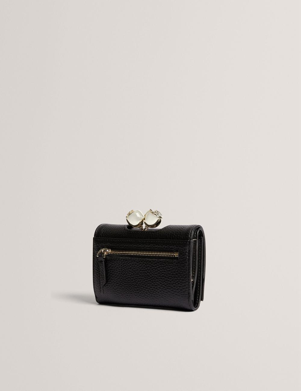 Women Ted Baker ROOSA - Rose Clasp Small Trifold Leather Purses Black | Egypt  ZLFIB-8914