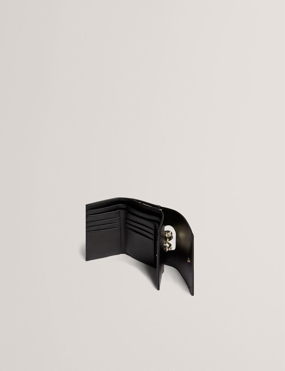 Women Ted Baker ROOSA - Rose Clasp Small Trifold Leather Purses Black | Egypt  ZLFIB-8914
