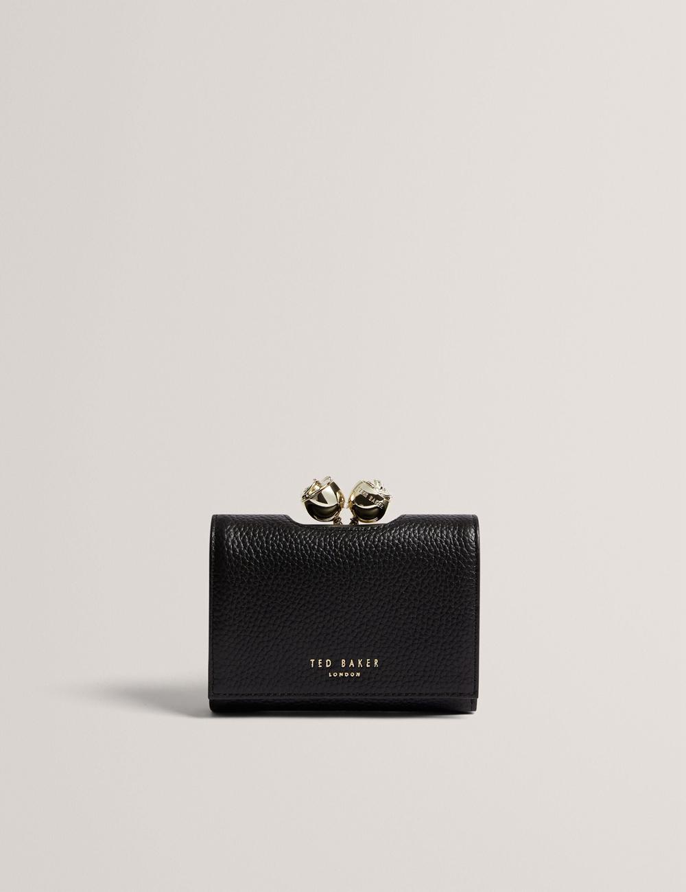 Women Ted Baker ROOSA - Rose Clasp Small Trifold Leather Purses Black | Egypt  ZLFIB-8914