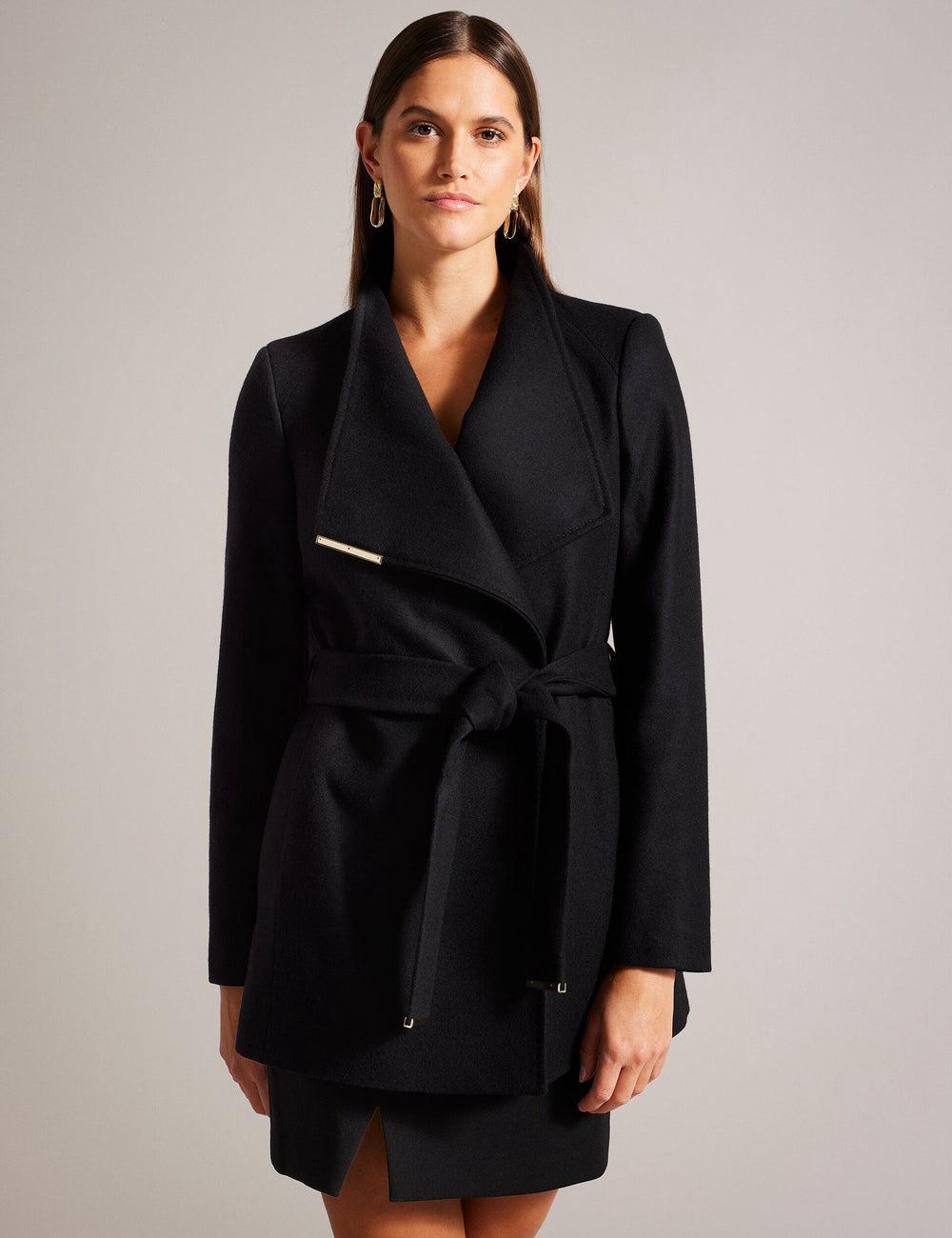Women Ted Baker ROSESS - Short Belted Wool Wrap Coat Jackets Black | Egypt  RCJKN-8519