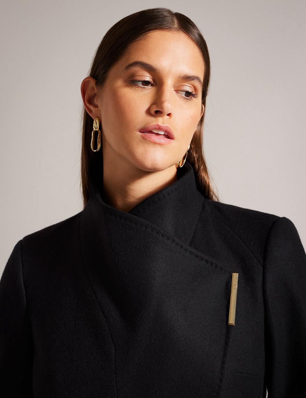 Women Ted Baker ROSESS - Short Belted Wool Wrap Coat Jackets Black | Egypt  RCJKN-8519